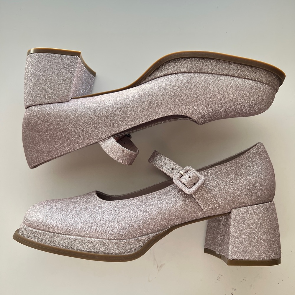 Steve Madden Size 7 Pink Glitter Block Heels Mary Jane JDrama